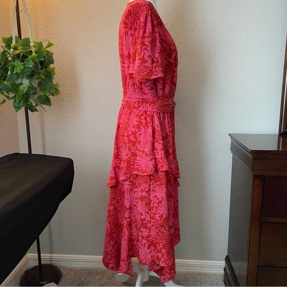 Sofia by Sofia Vergara Asymmetrical Pink Floral ruffle short sleeve dress - Picture 9 of 11